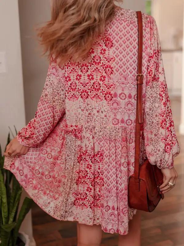 Clean Line Printed Long Sleeve Mini Dress