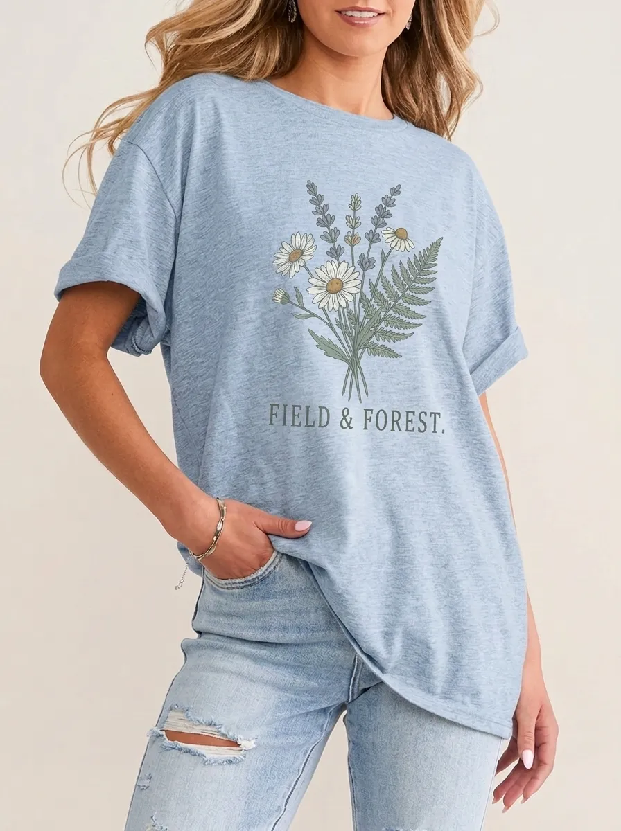 Women's Nature Lover Field & Forest Daisy Lavender Printed T-shirt