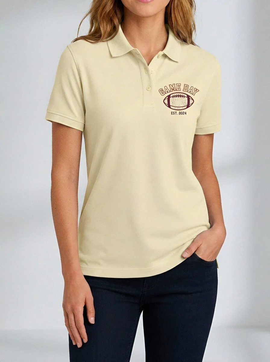 Women's Sporty American Football Game Day Printed Polo Shirt