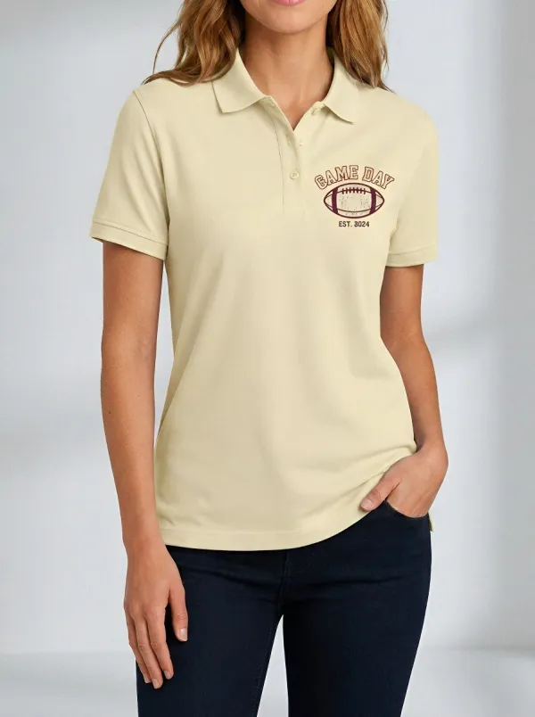 Women's Sporty American Football Game Day Printed Polo Shirt