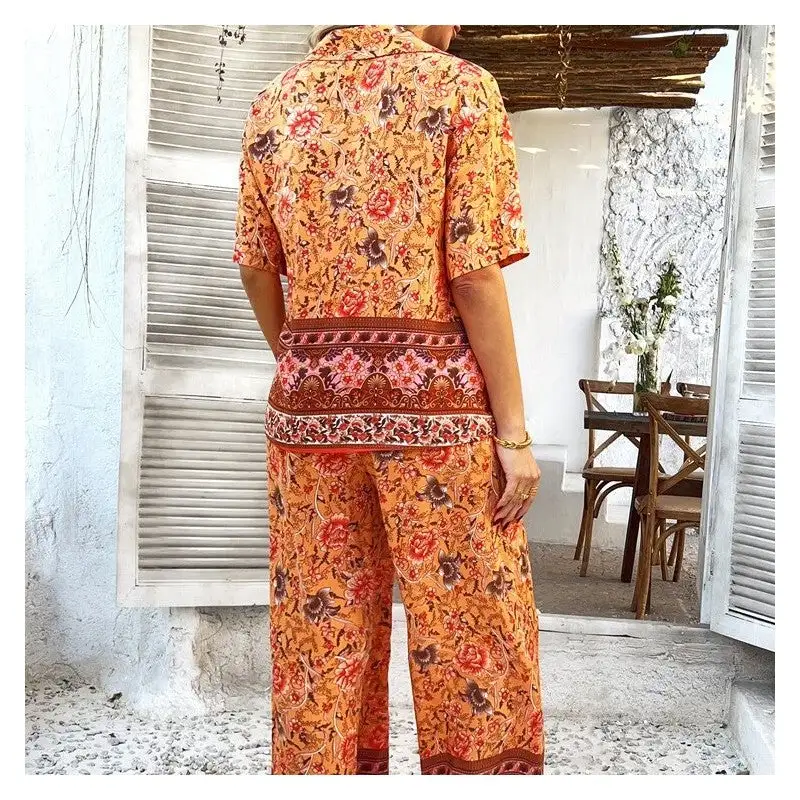 Floral Short Sleeve Cardigan Pants Set