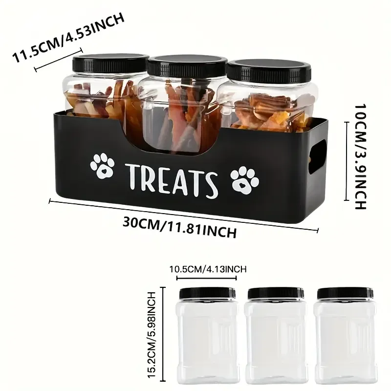 Pet Snack Box Set with 3 Sealed Plastic Jars