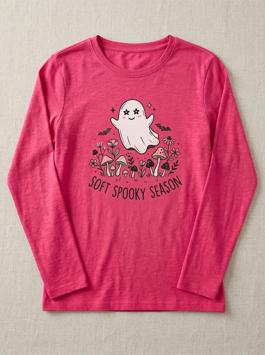 Ghost Spooky Halloween Cotton Linen Long Sleeve Top
