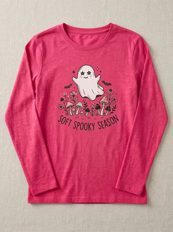 Ghost Spooky Halloween Cotton Linen Long Sleeve Top