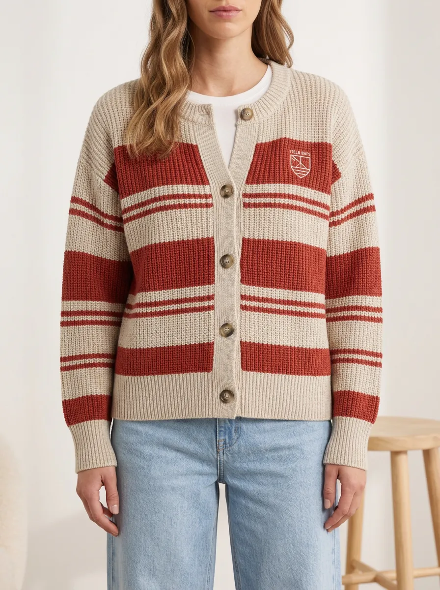 Rugby Striped Shield Embroidered Knit Cardigan