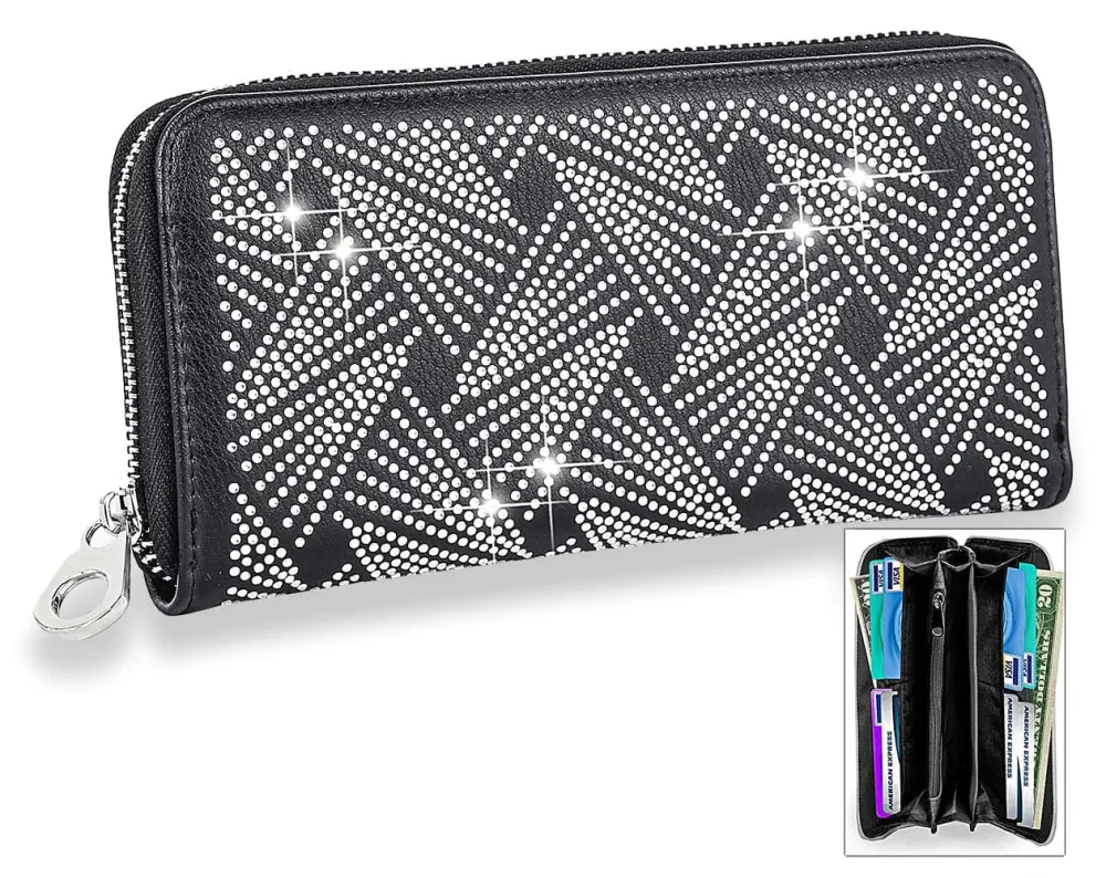 Versatile Detail Crystal Accent Faux Leather Accordion Wallet