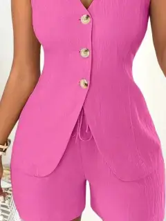 Drawstring Pocketed Vest and Shorts Matching Set