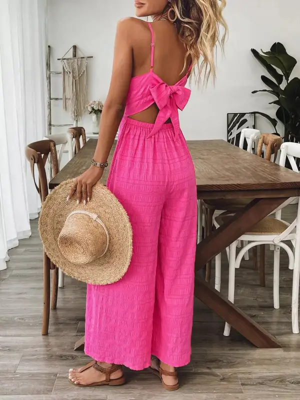 Bow Back Sleeveless Wide Leg Jumpsuit