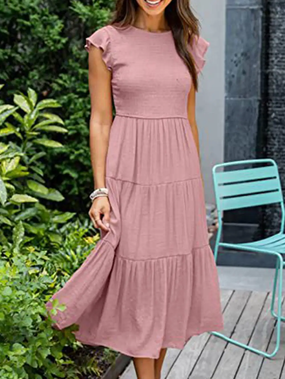 Flutter Sleeve Tiered Mini Dress