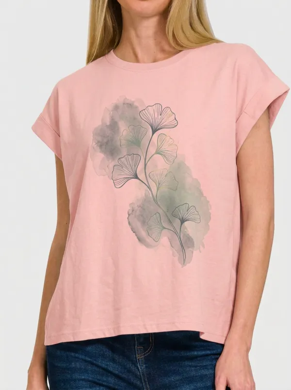 Women's Botanical Nature Lover Ginkgo Leaf Watercolor Printed T-shirt