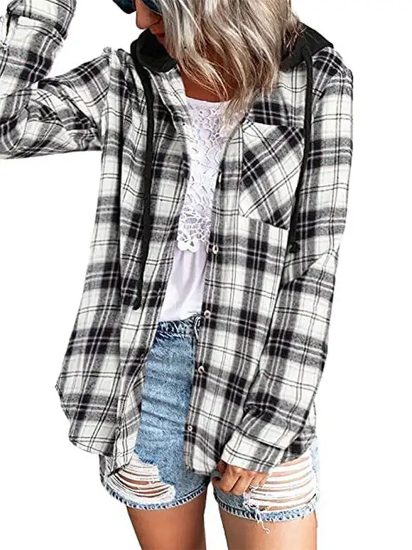 Button-Down Hooded Collared Cotton Jacket