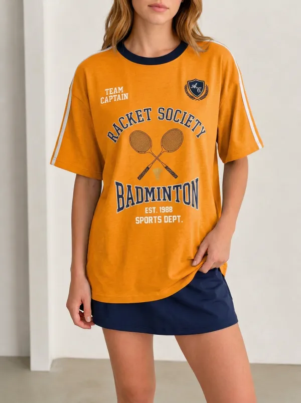 Women's Badminton Lover Racket Society Printed T-shirt