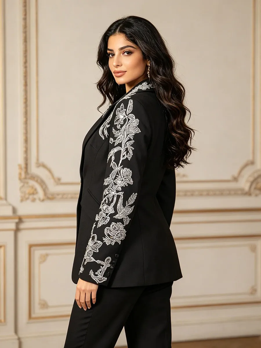 Abrielle Beaded Floral Embroidered Blazer