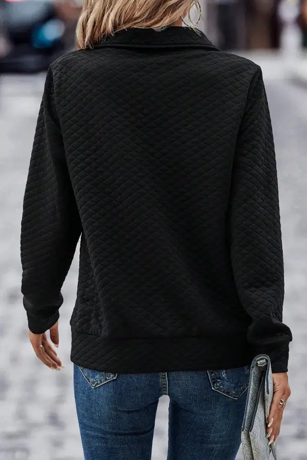 Solid Half Zipper Quilted Sweatshirt