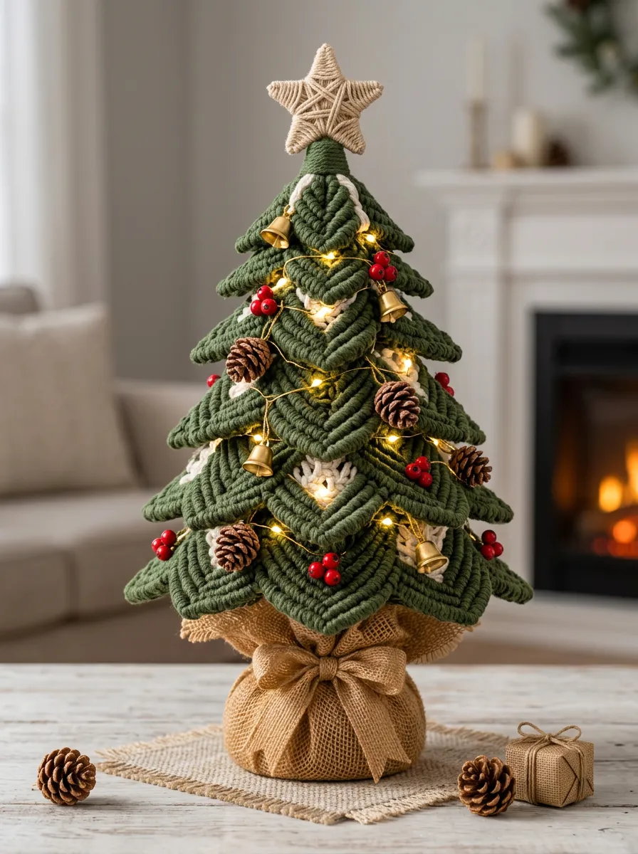 Macrame Pinecone Berry Christmas Tabletop Tree