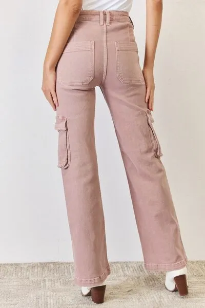 High Rise Cargo Wide Leg Denim Jeans