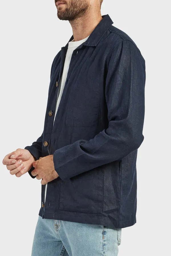 Casual Linen Overshirt- Navy