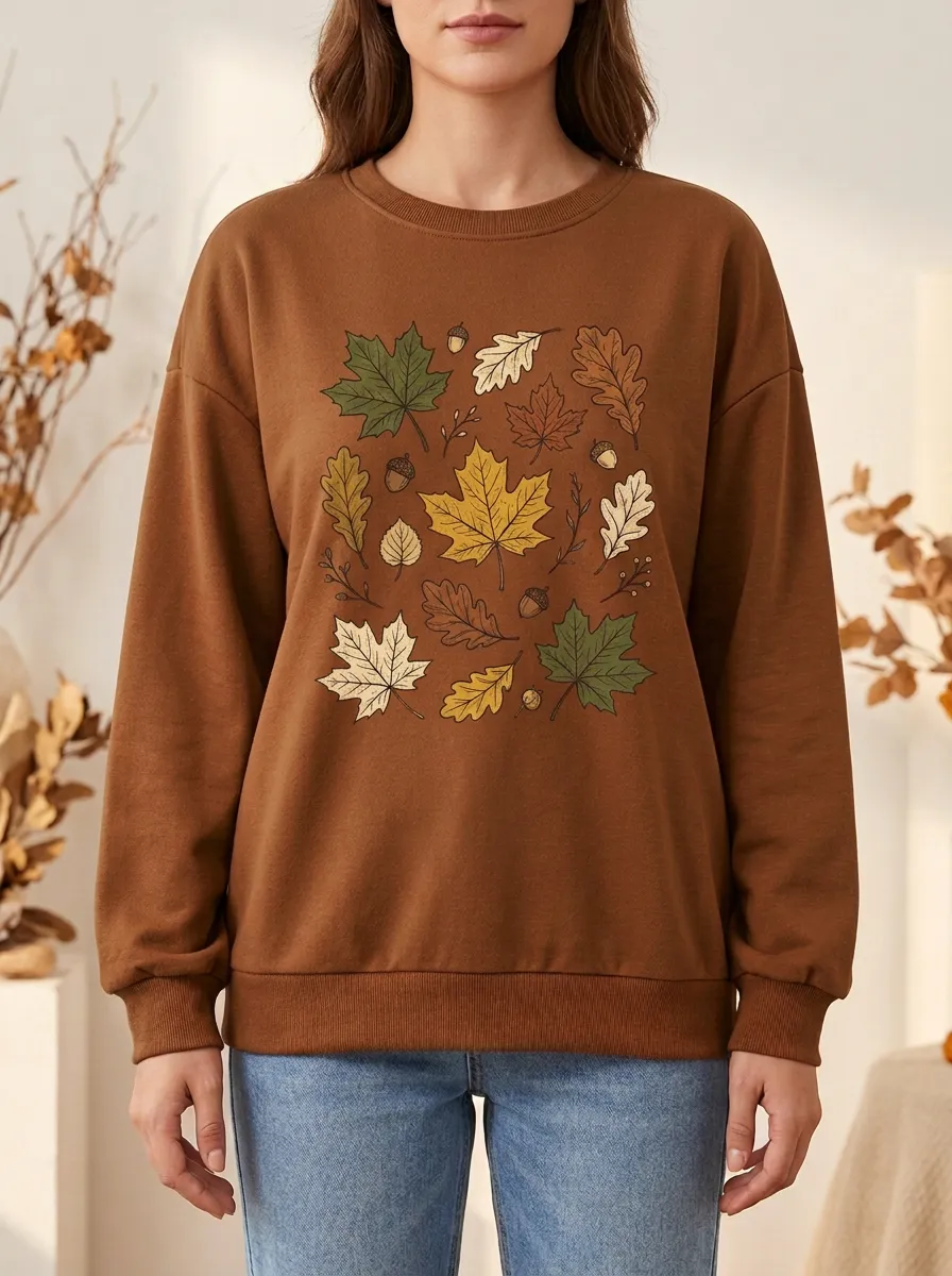 Warm Printed Acorn Graphic Sweatshirt