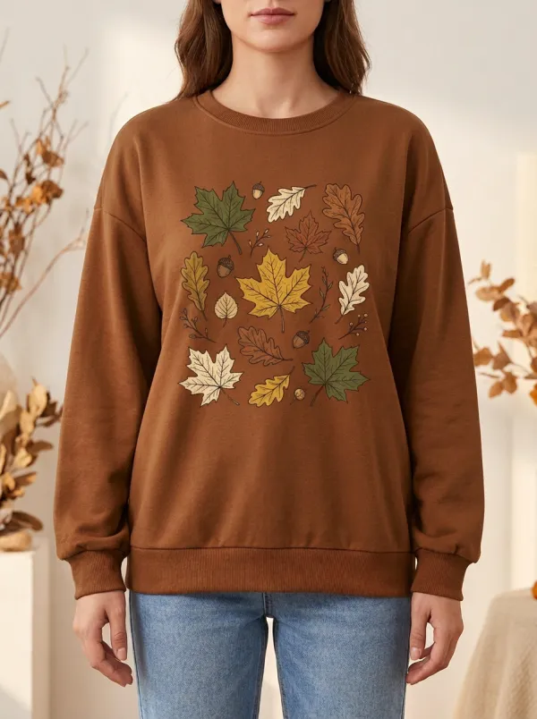 Warm Printed Acorn Graphic Sweatshirt
