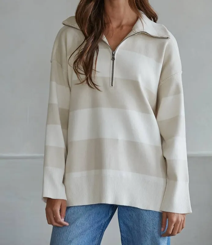 Cream Striped Relaxed Top