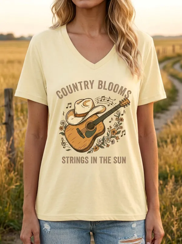 Guitar Cowboy-Hat Country Music Graphic T-Shirt
