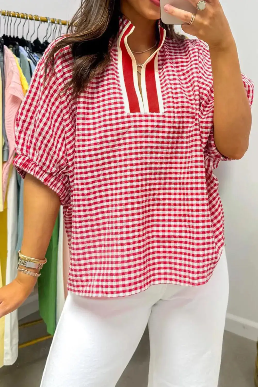 Gingham Half Sleeve Blouse