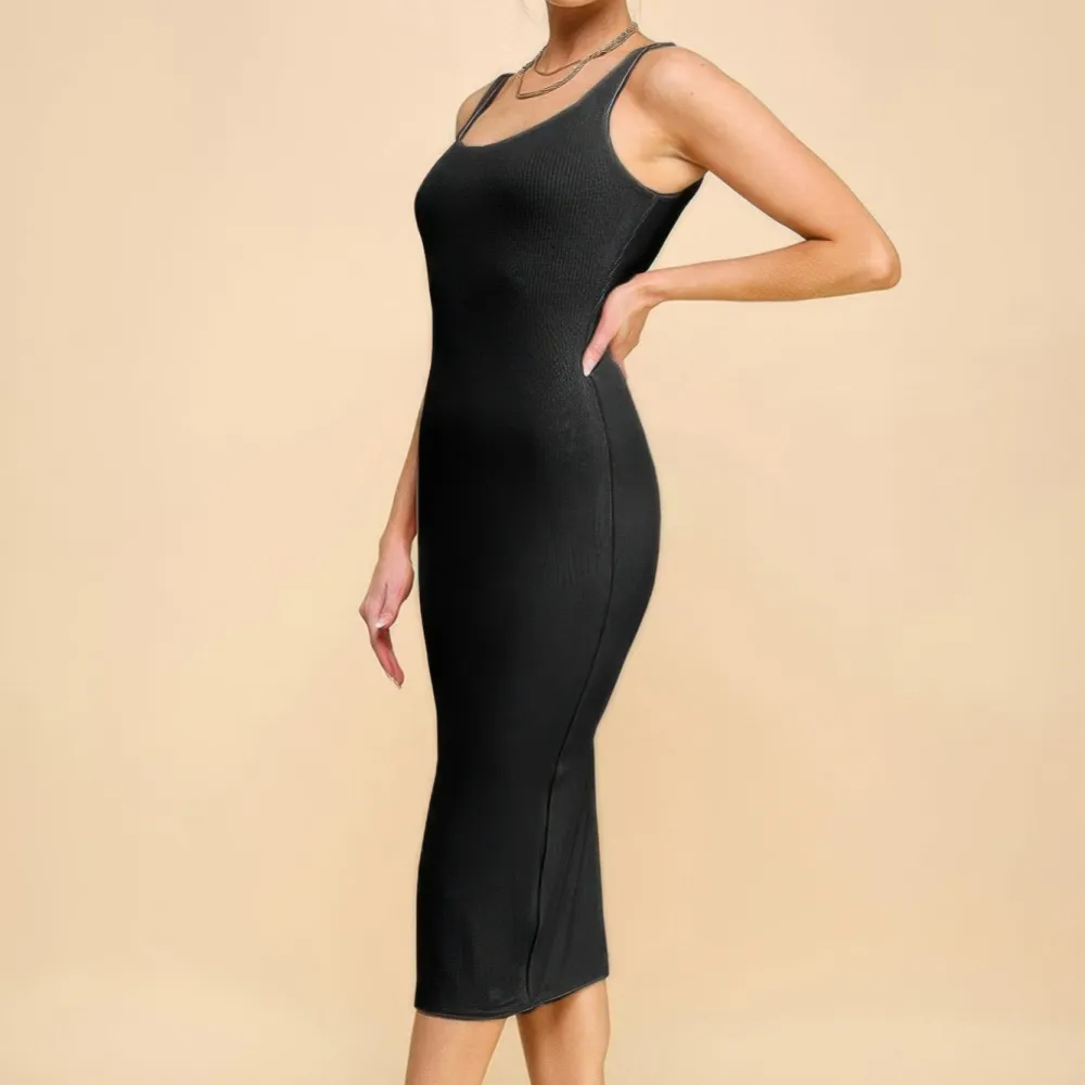 Scoop Neck Rib Lining Double Layered Tank Dress