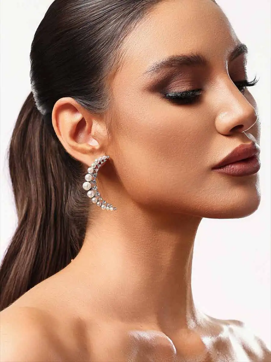 Antonella Diamond Pearl Crescent Earrings