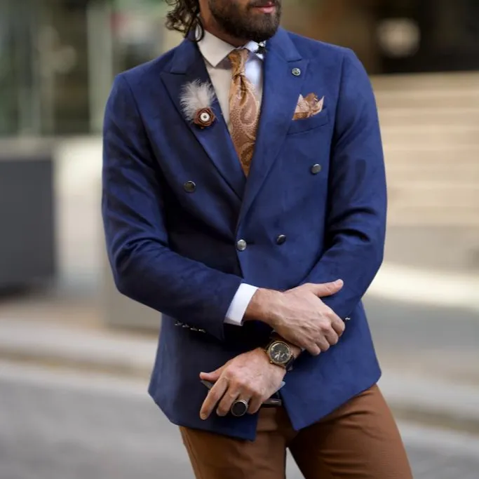 Slim Fit Double Breasted Nubuck Blazer