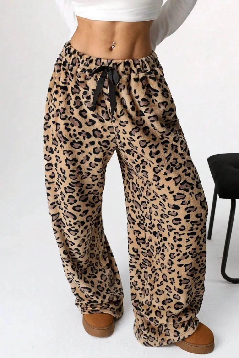 Animal Print Wide Leg Casual Pants
