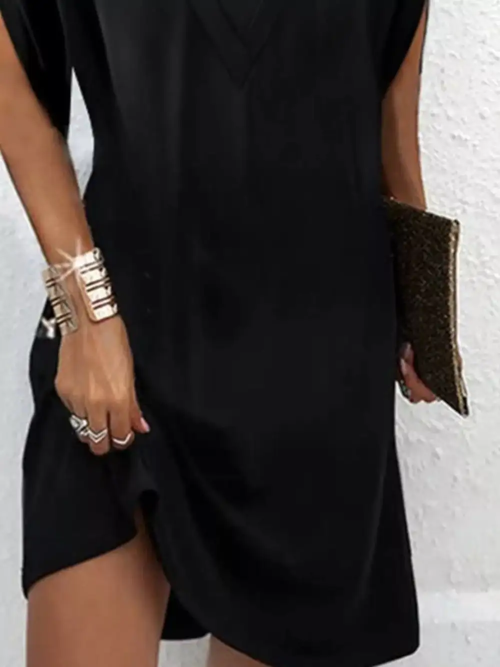 V Neck Slit Mini Dress
