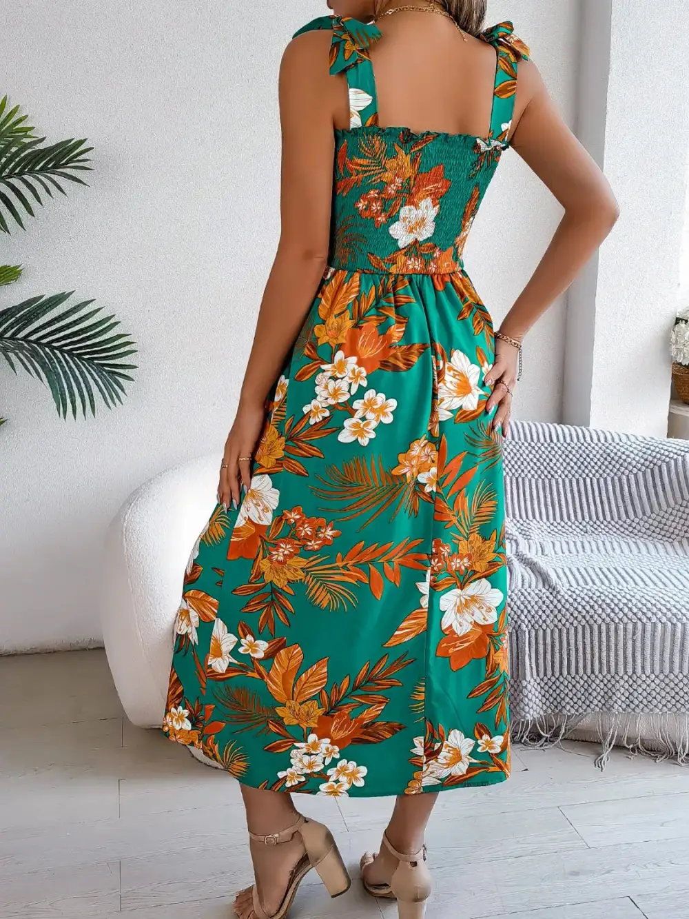 Smocked Floral Midi Dress