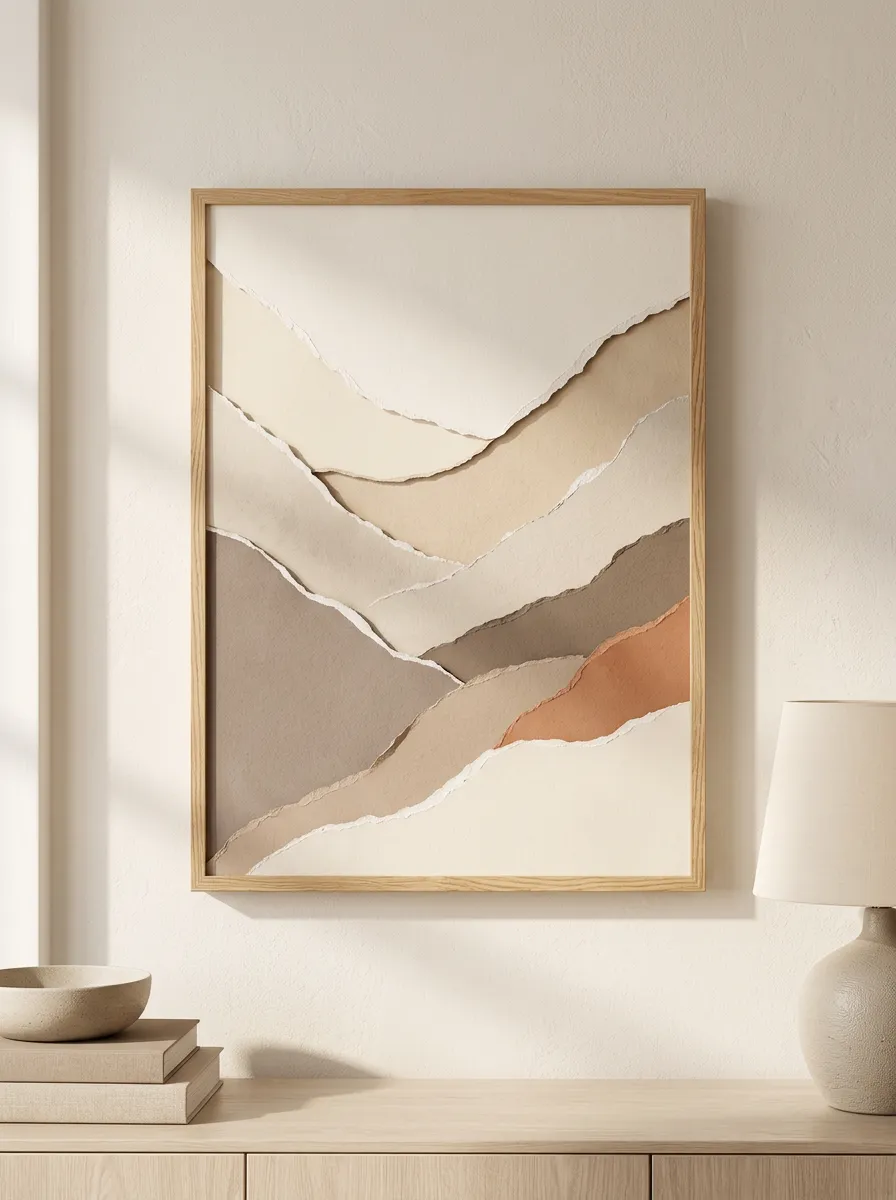 Minimalist Neutral Toned Torn Paper Landscape Printed Wall Art