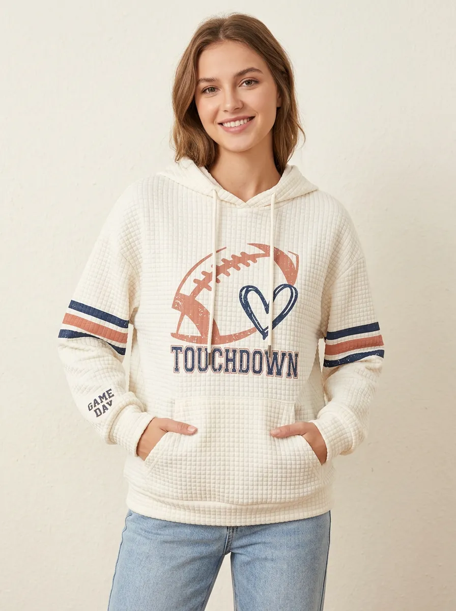 Women's Football Lover Touchdown Heart Graphic Printed Hoodie