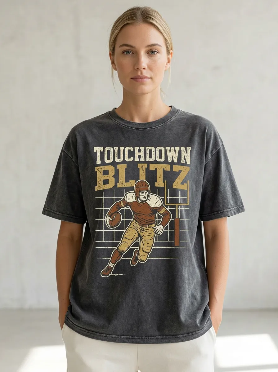 Unisex American Football Touchdown Blitz Vintage Graphic Printed T-Shirt