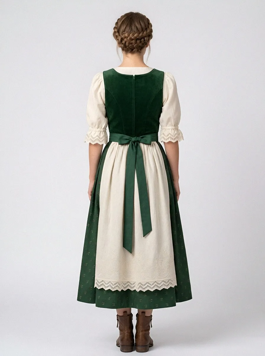 Velvet Bodice Square Neck Traditional Women's Bavarian Oktoberfest Dirndl Dress