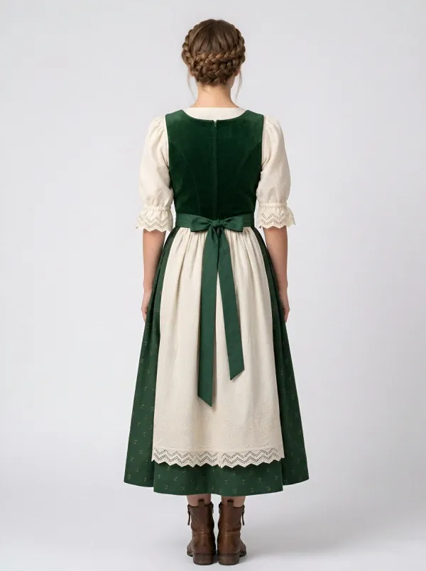 Velvet Bodice Square Neck Traditional Women's Bavarian Oktoberfest Dirndl Dress