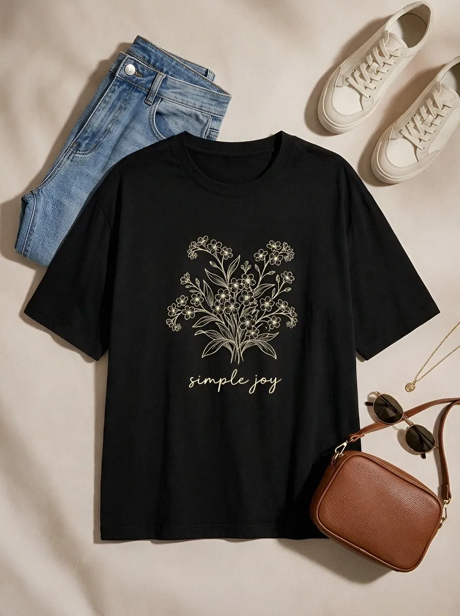 Women's Floral Lover Simple Joy Bouquet Printed T-shirt