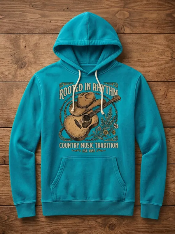 Nashville-Inspired Guitar Cowboy-Hat Country Music Graphic Hoodie