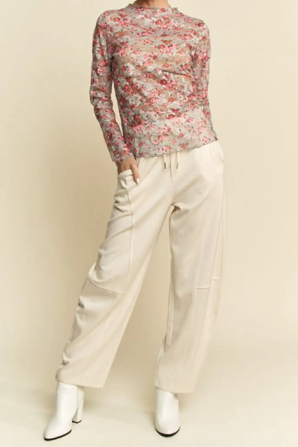 Floral Lace Ruffle Fitted Long Sleeve Top