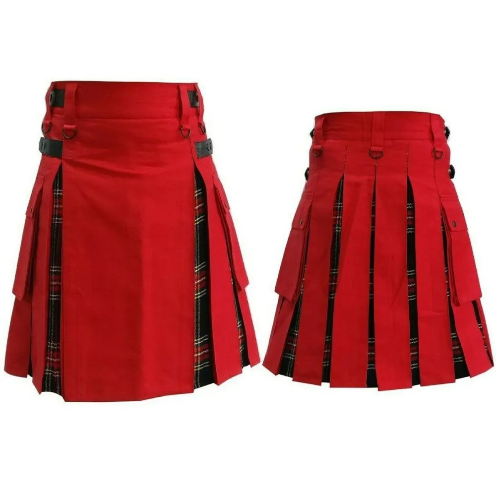 Red Multi-Button Retro Pleated Skirt