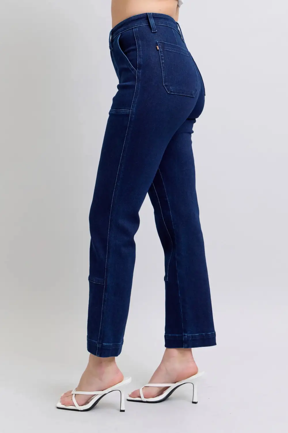 Full Size Hw Work Wear Knee Patch Straight Jeans Plus Size