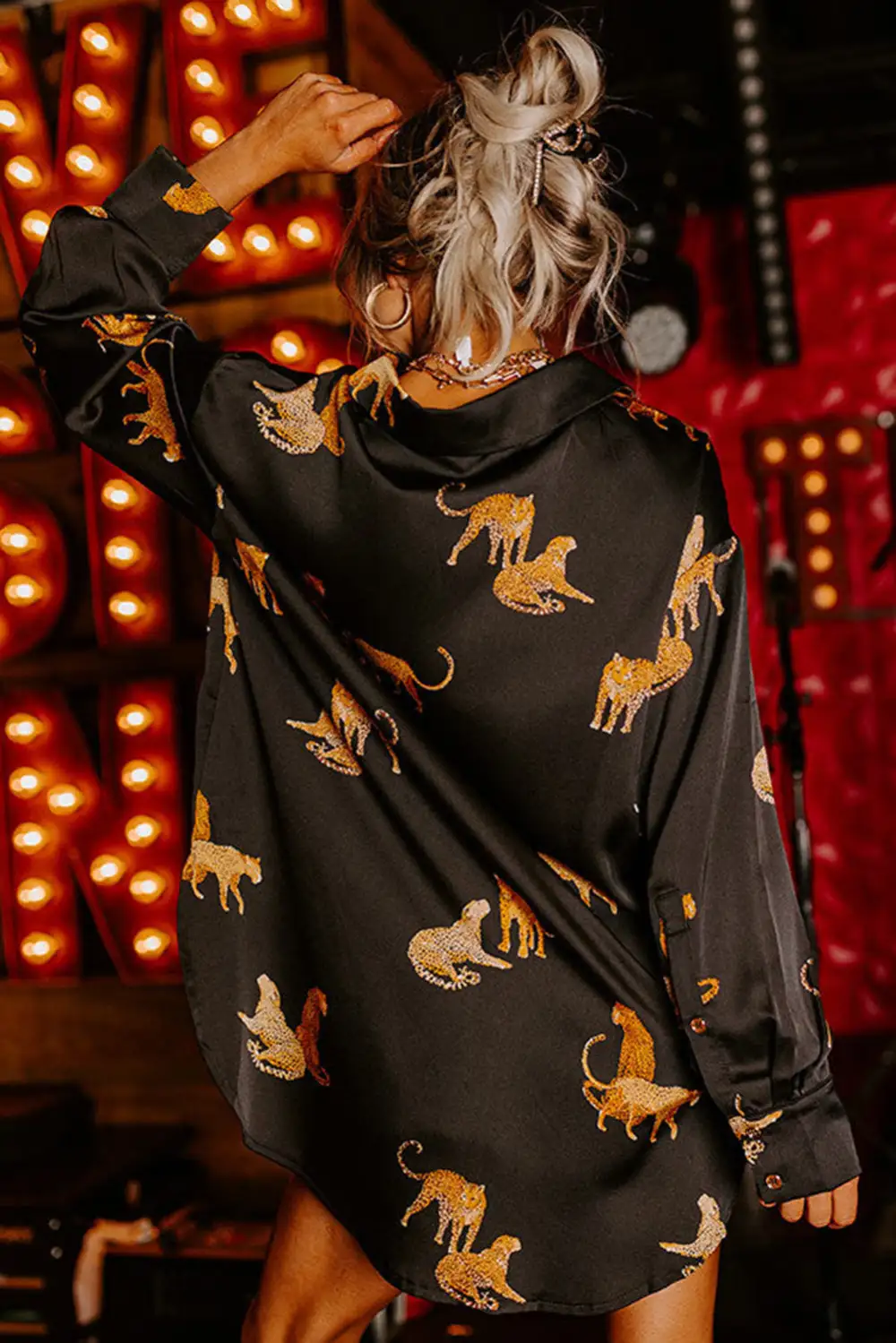 Leopard Print Animal Print Satin Blouse