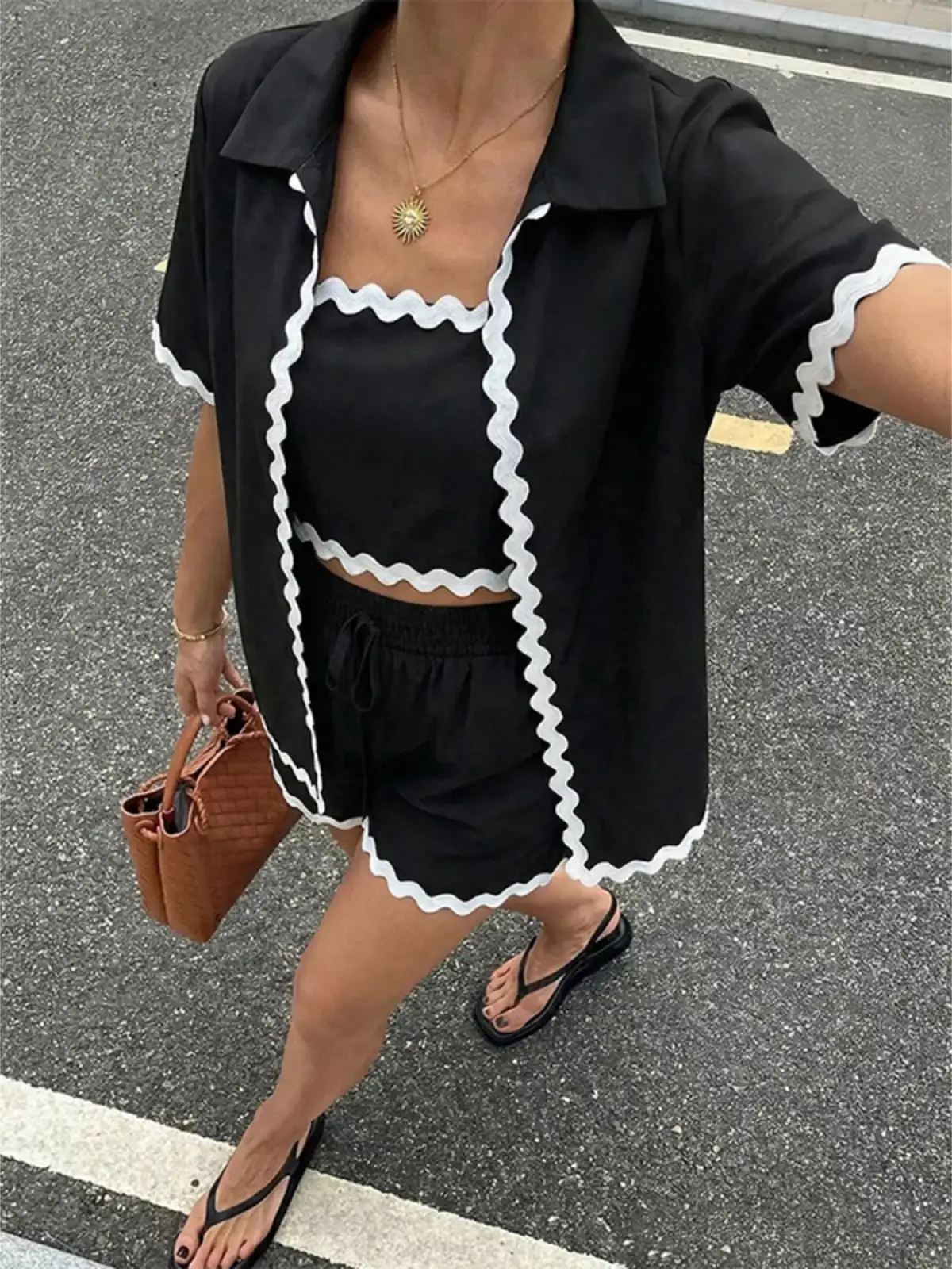 Refined Scalloped Top and Shorts Matching Set