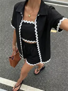 Refined Scalloped Top and Shorts Matching Set