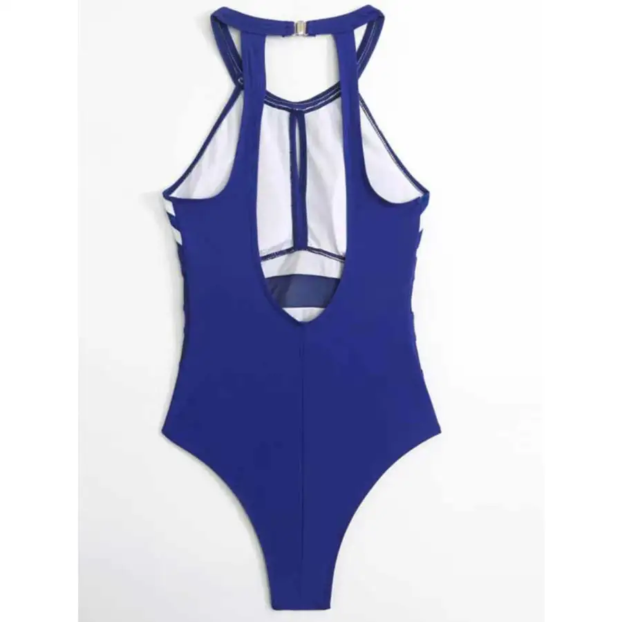 Women's Backless Mesh Striped One-Piece Swimsuit