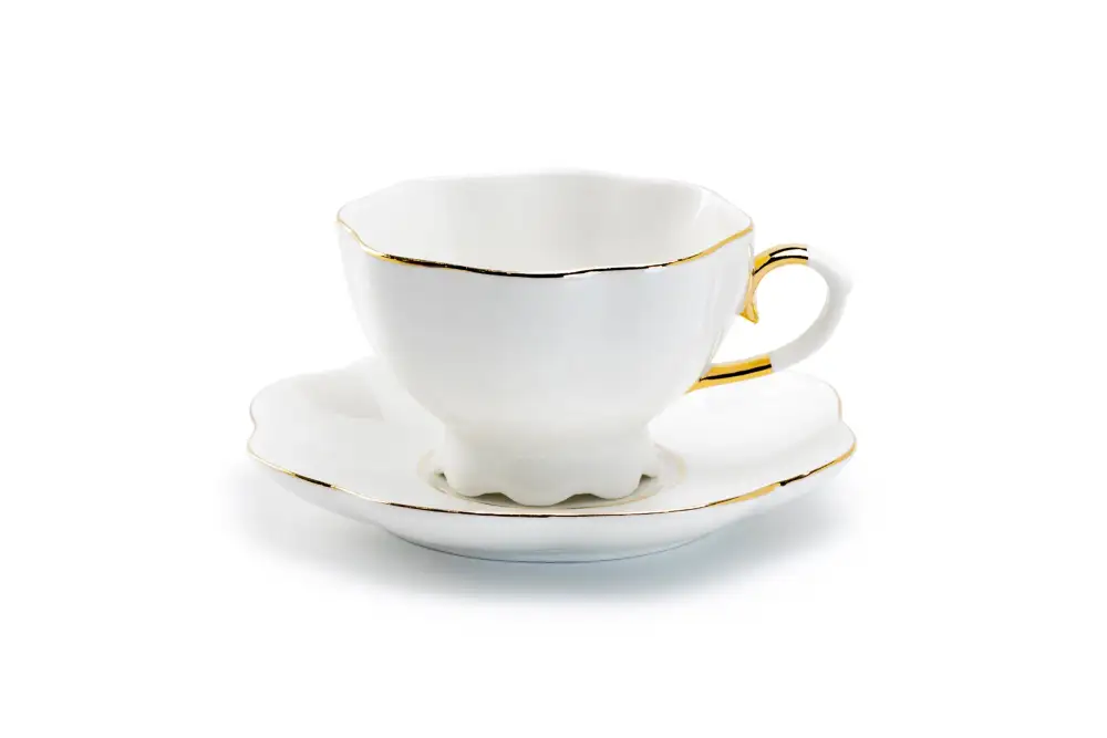 Metallic Scalloped Porcelain Tea Cup And Saucer