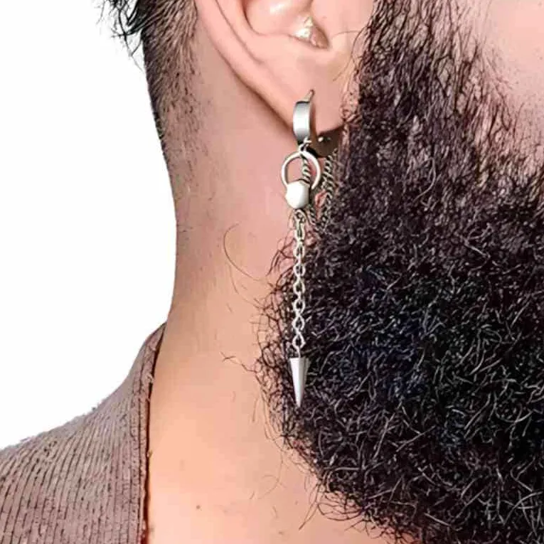 Men's Double Chain Spike Drop Hoop Earrings