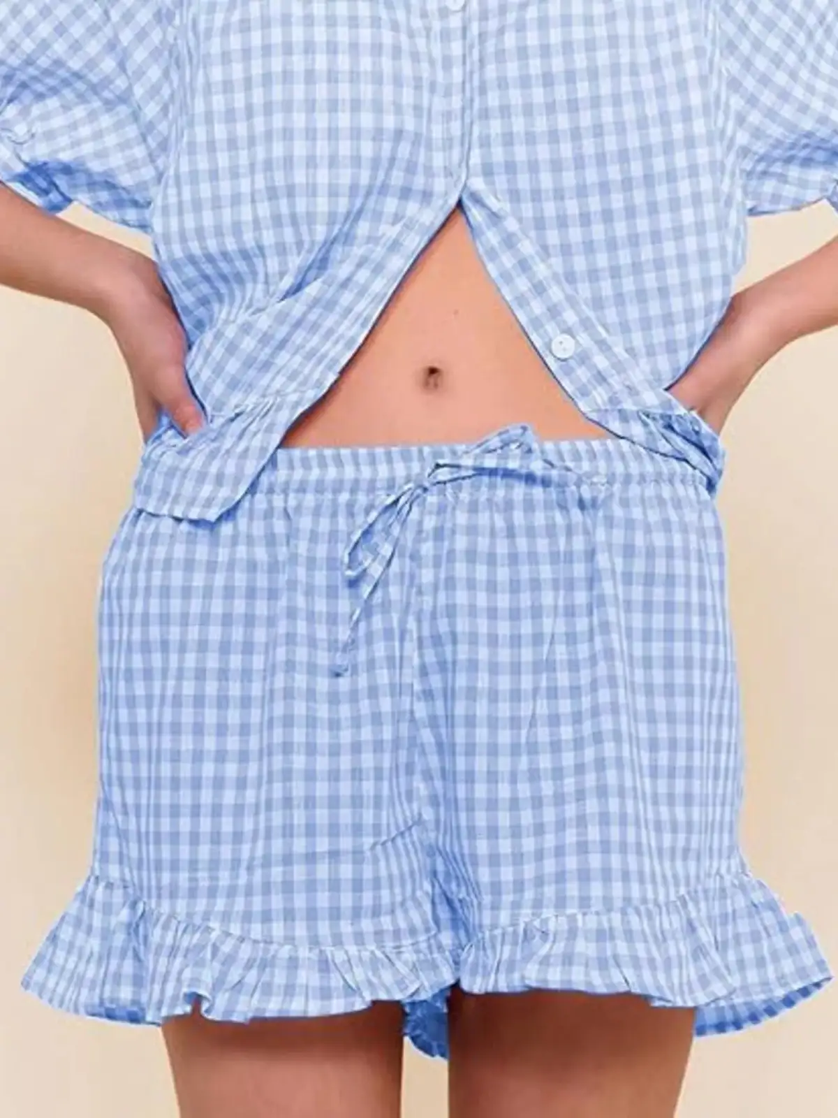 Refined Ruffled Top and Shorts Matching Set