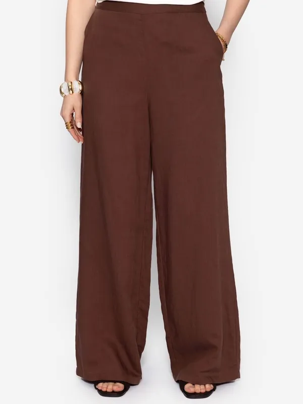 Brown Linen Straight Pants